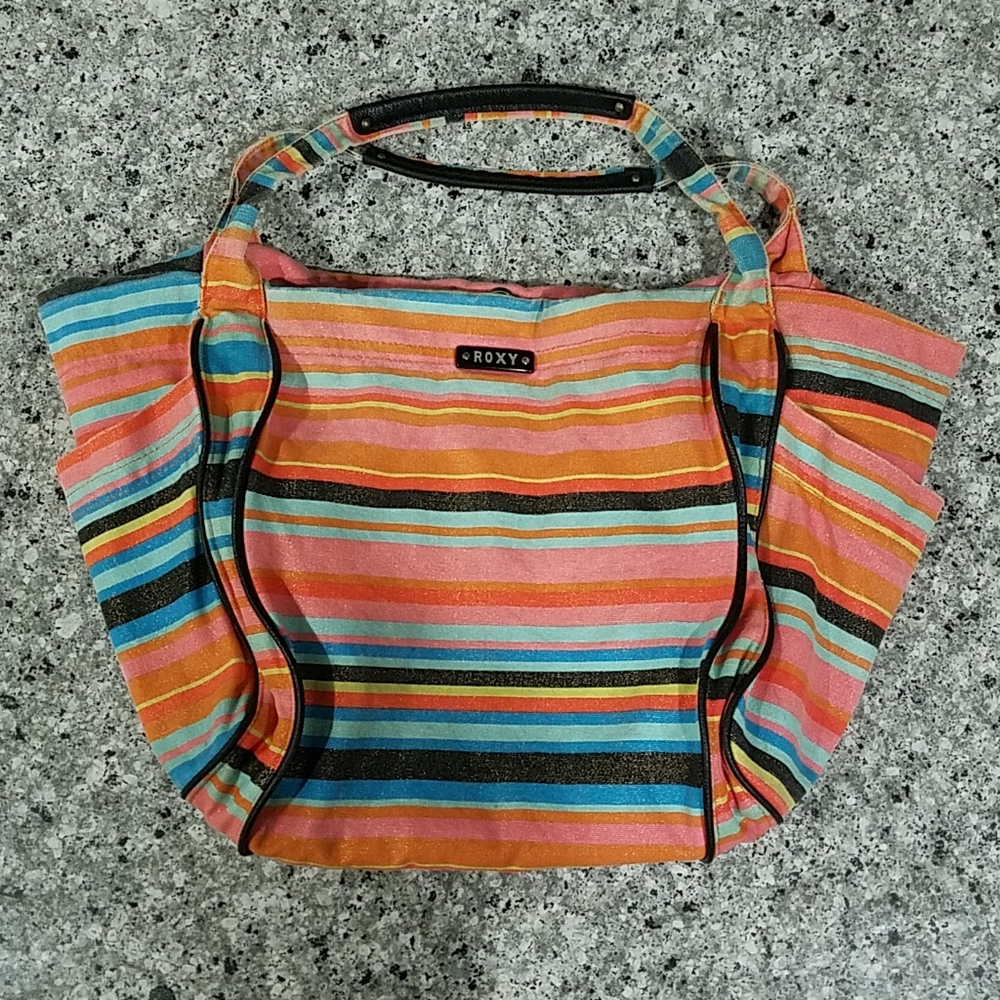 Roxy neon striped tote bag